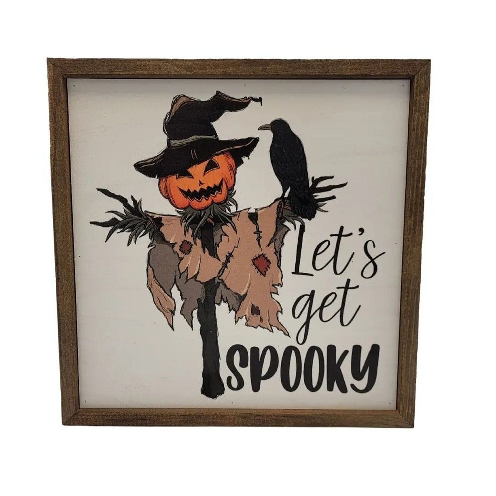 Wood Sign Halloween 10" Let's Get Spooky Wooden Sign Wall Art Decor NWT‎